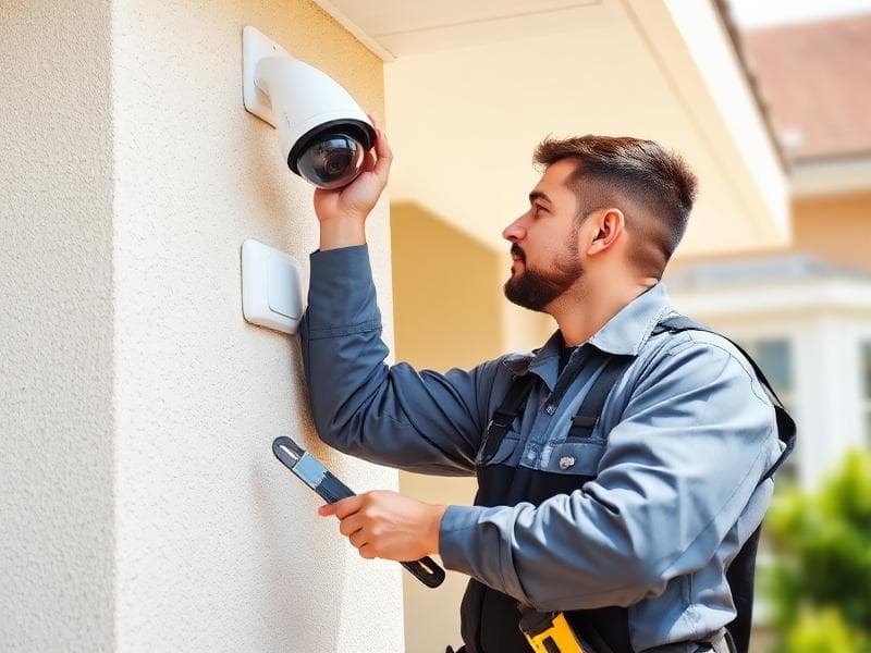 Técnico instalando cámara de seguridad